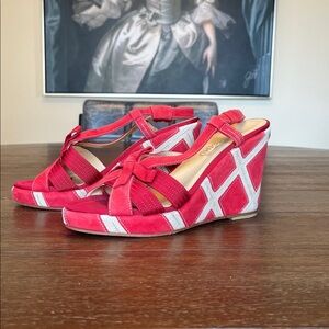 Salvatore Ferragamo Red and White Wedge Sandals